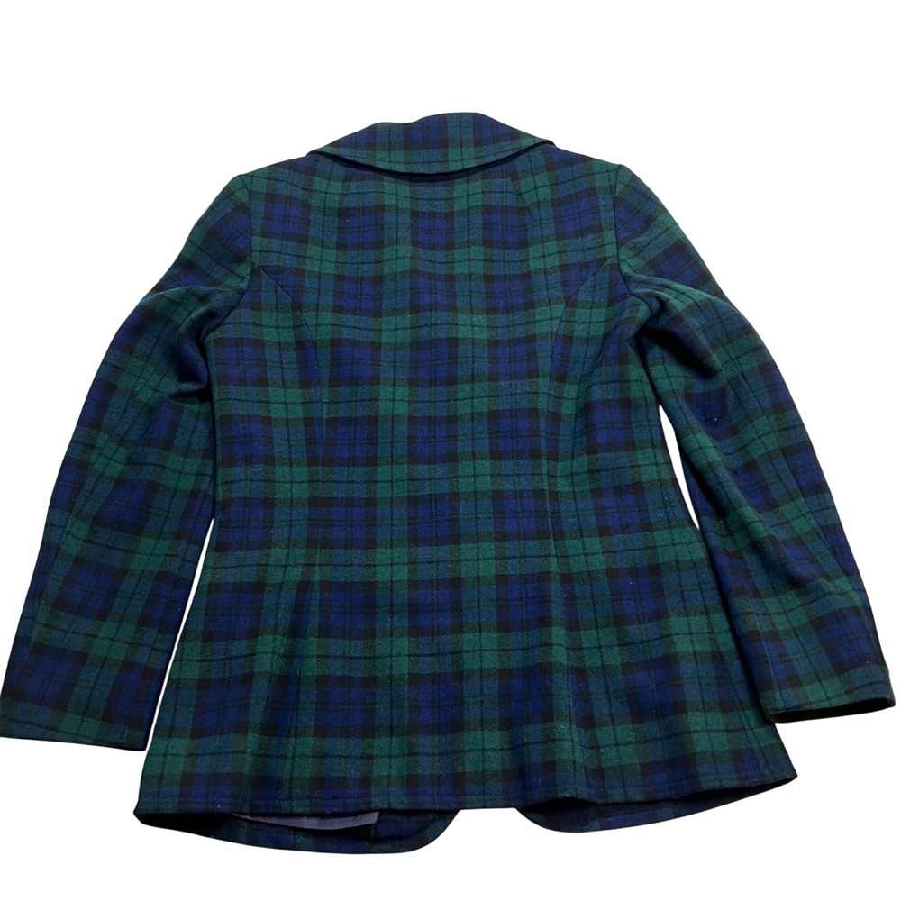 Pendleton Vintage Wool Blazer Black Watch Plaid Tartan Jacket Green Blue Size 10 - Picture 10 of 11